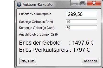 Screenshot Auktionskalkulator