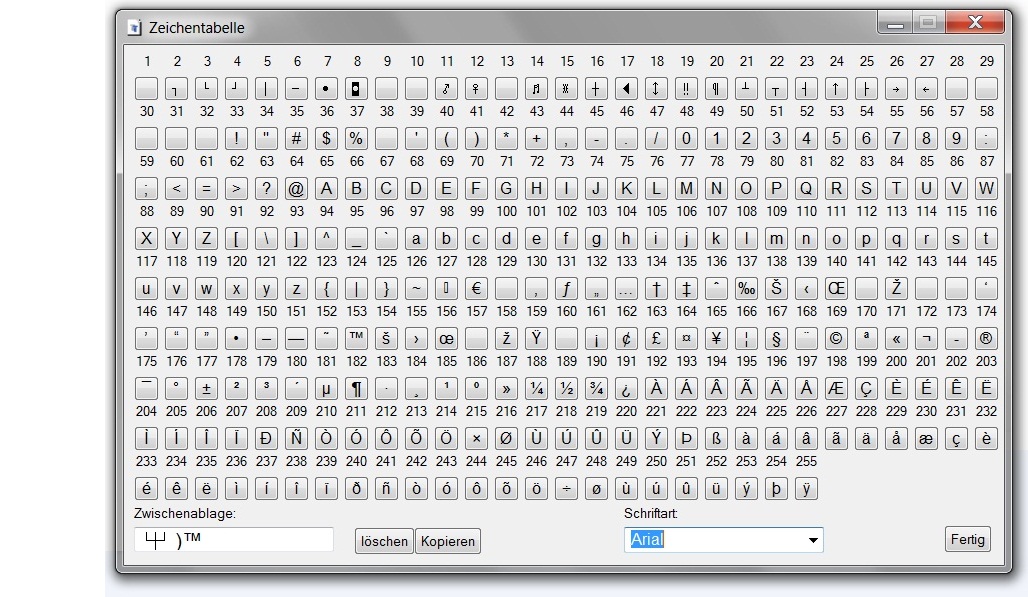 Screenshot Zeichentabelle